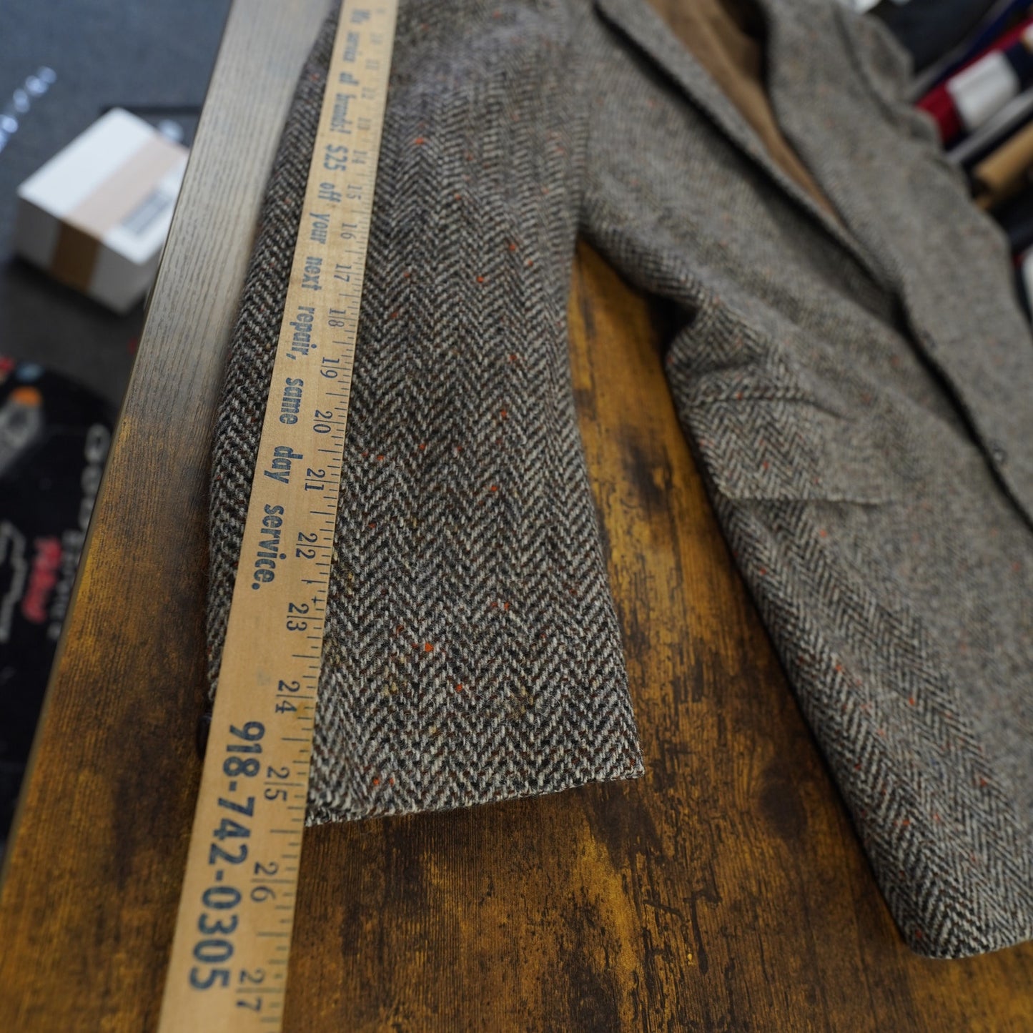 (L 46R) Hardy Amies Aberdeen Tweed Crombie Scotland Wool Blazer Jacket Men's Size L 46 R