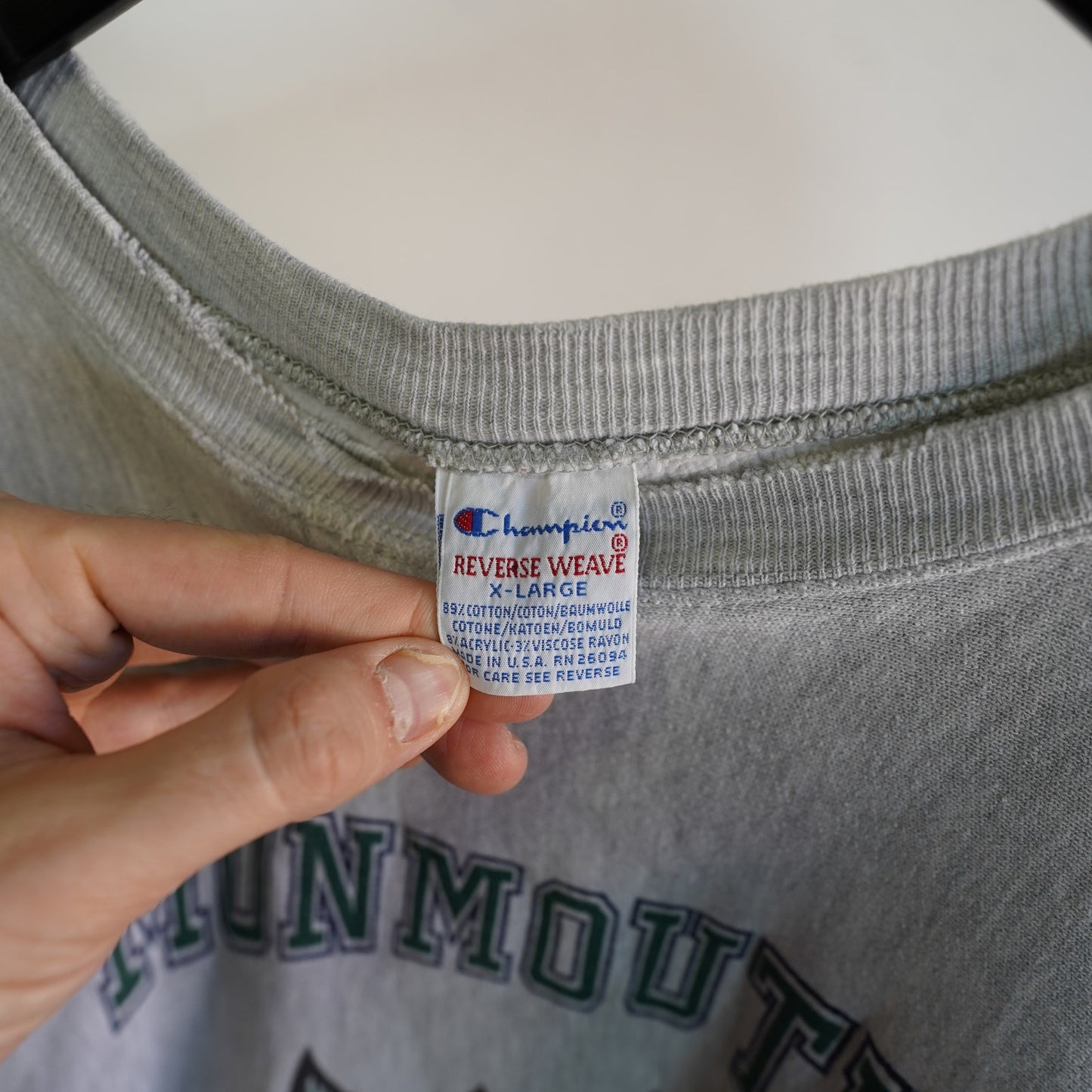 (L) Vintage 90s Monmouth College Champion Reverse Weave Gray Sweatshirt