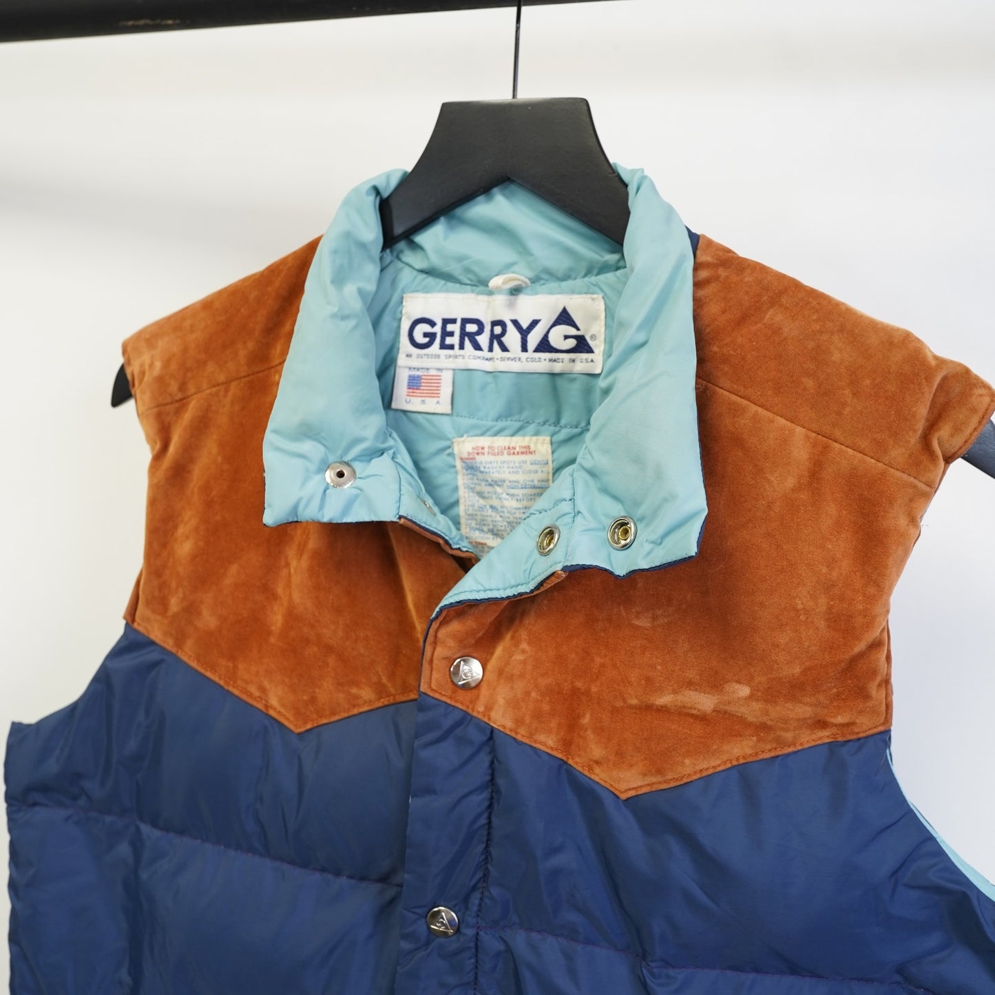(M) True Vintage 1970s Gerry Western Puffer Vest Cowboy Men's M Navy Blue Ski Retro