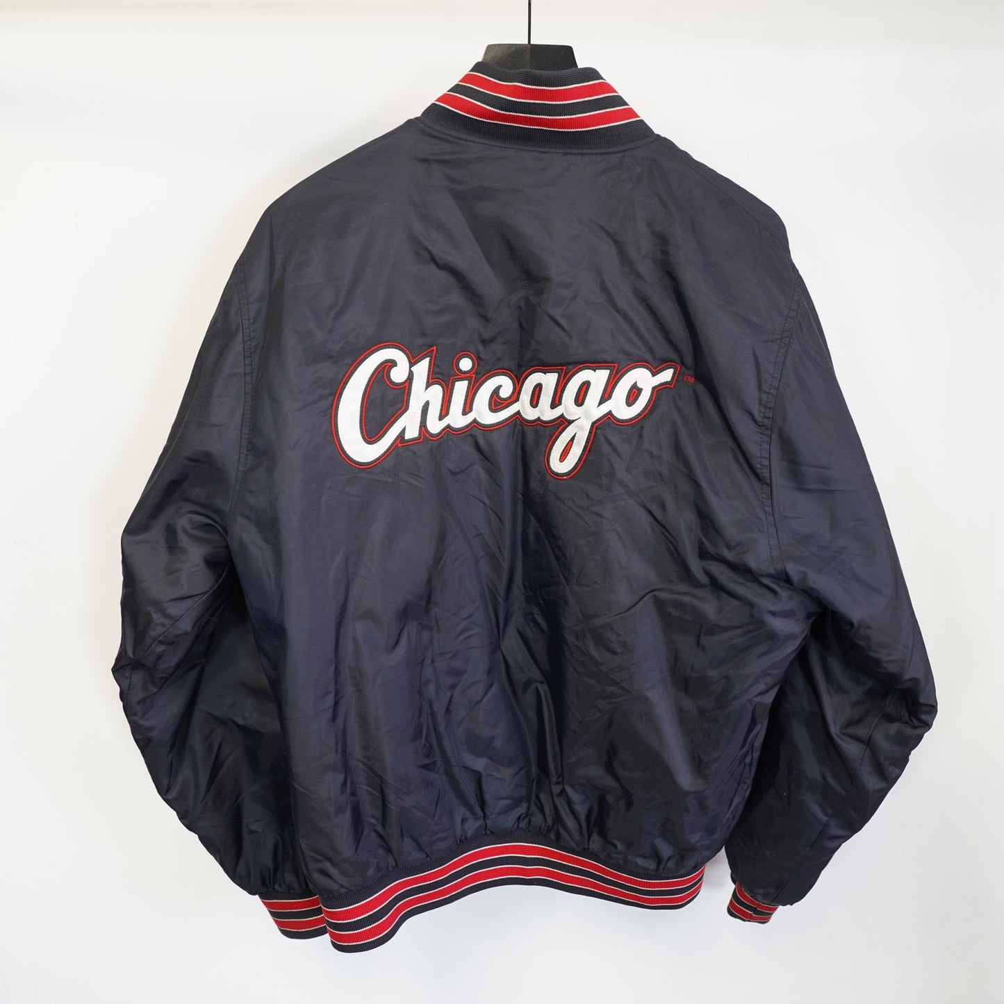 (M) Vintage Chicago White Sox Embroidered Satin Jacket Men's M Black MLB Baseball