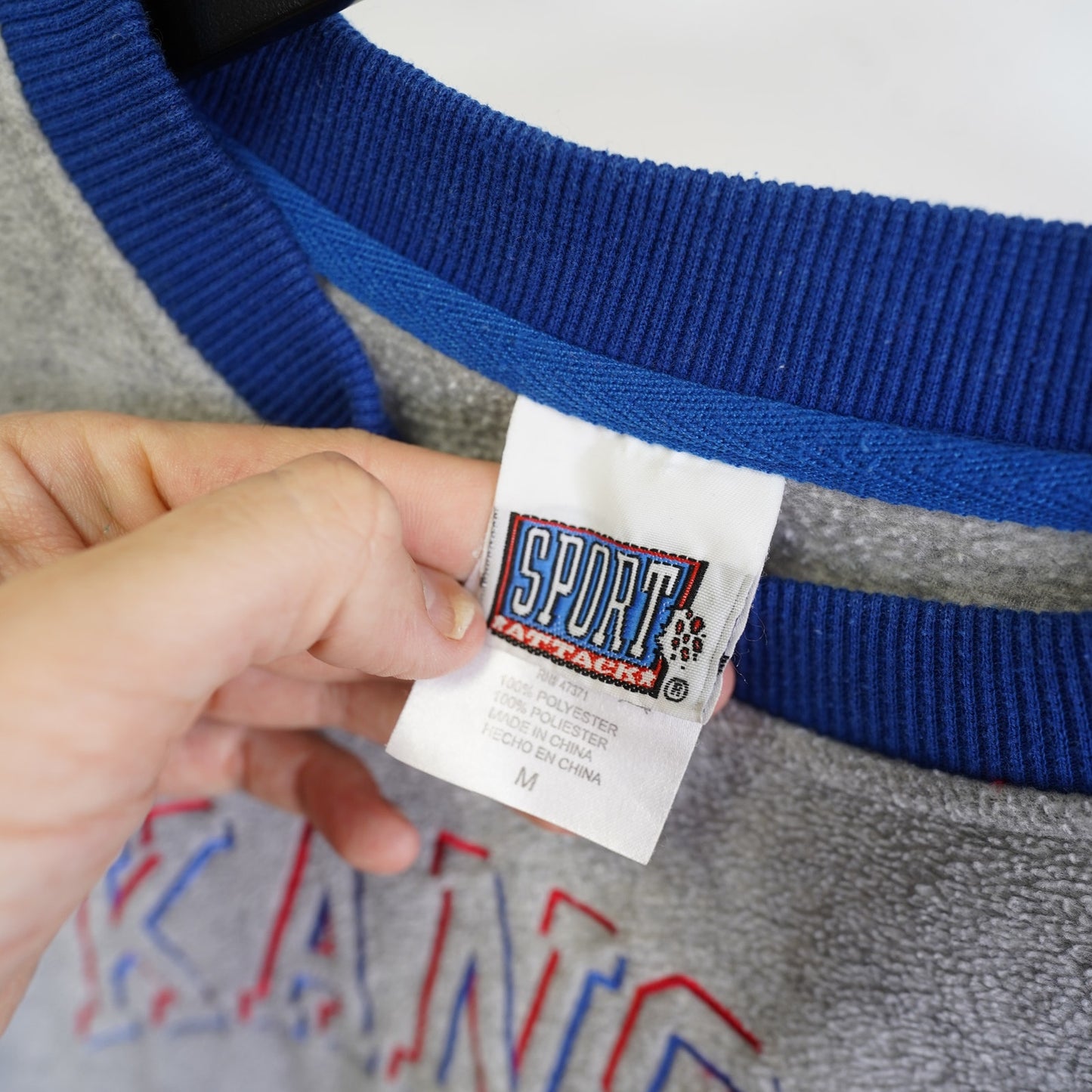 (M) Vintage Kanasa Jay Hawks Fleece Crewneck Sweatshirt Sewn Men's M Gray Blue Retro