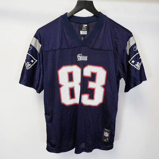 (Boys L) Vintage New England Patriots Wes Welker Football Jersey Reebok Boys L 14-16 Blue