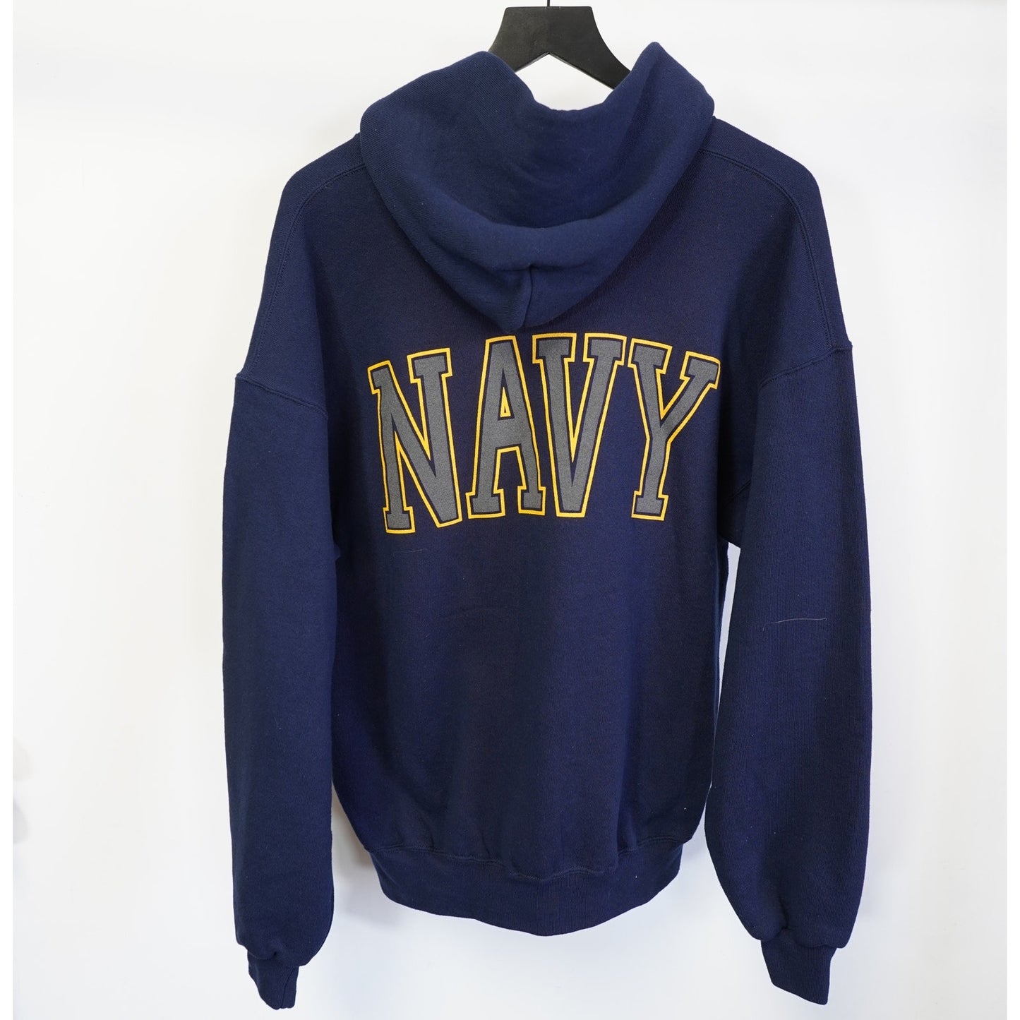 (L) Vintage US Navy Big Logo Pullover Hoodie Men's L Blue Gold Retro