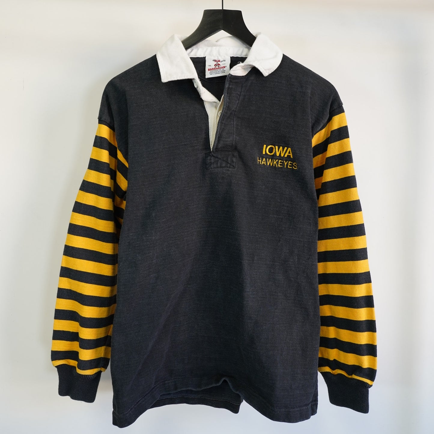 (L) Vintage Iowa Hawkeyes 90s Rugby Barbarian Striped Polo Shirt