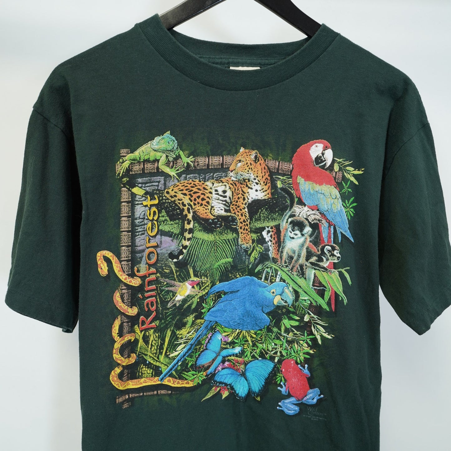 (L) Vintage Wild Cotton Rainforest Single Stitch Nature T-Shirt Men's L Green Animal