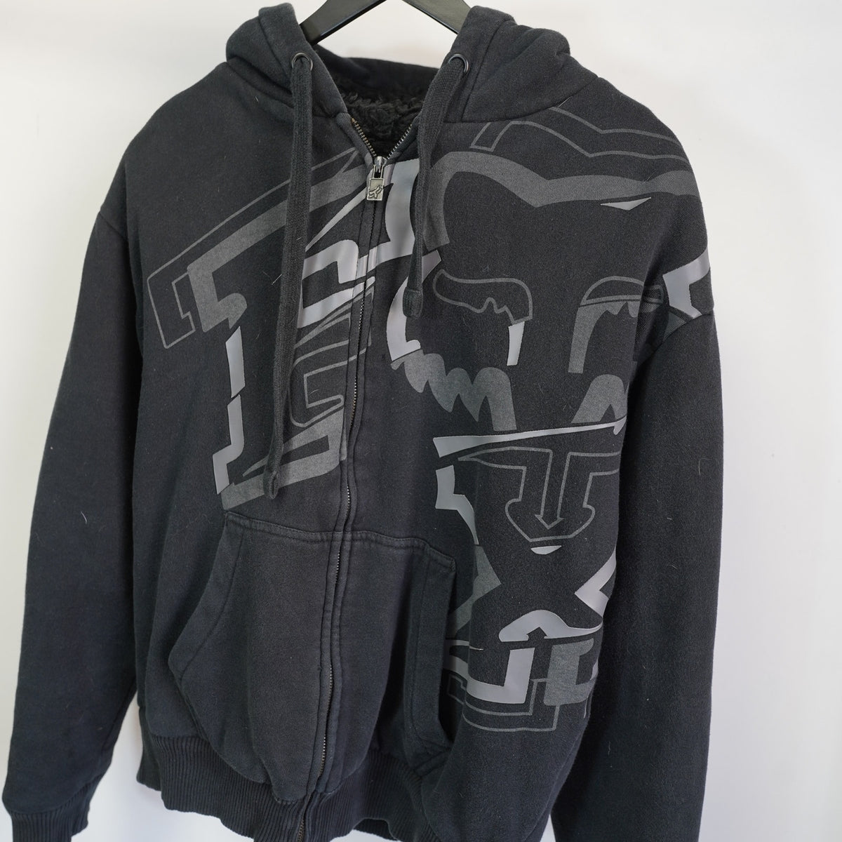 Vintage (L) Fox Racing Motocross Sherpa Lined Y2K Hoodie Men's L 2000s Biker Black