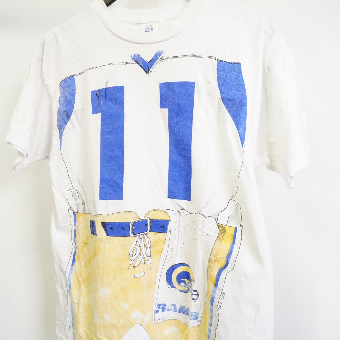(M) Vintage LA Rams Logo 7 90s All Over Print T-Shirt Jersey Men's M White NFL