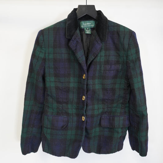 (Women's Sz. 8) Vintage Lauren Ralph Lauren Tartan Plaid Wool Blazer Suit Jacket
