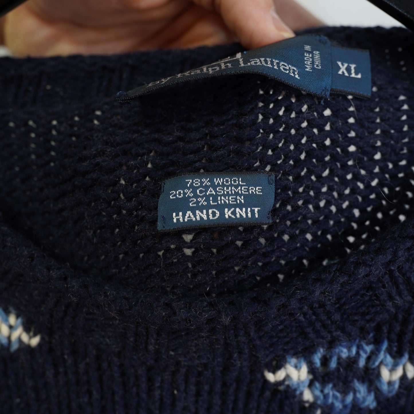 (XL) Vintage Polo by Ralph Lauren Hand-Knit Aztec Sweater Men's XL Southwest Blue