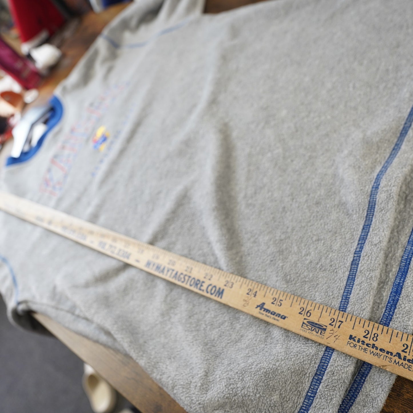 (M) Vintage Kanasa Jay Hawks Fleece Crewneck Sweatshirt Sewn Men's M Gray Blue Retro