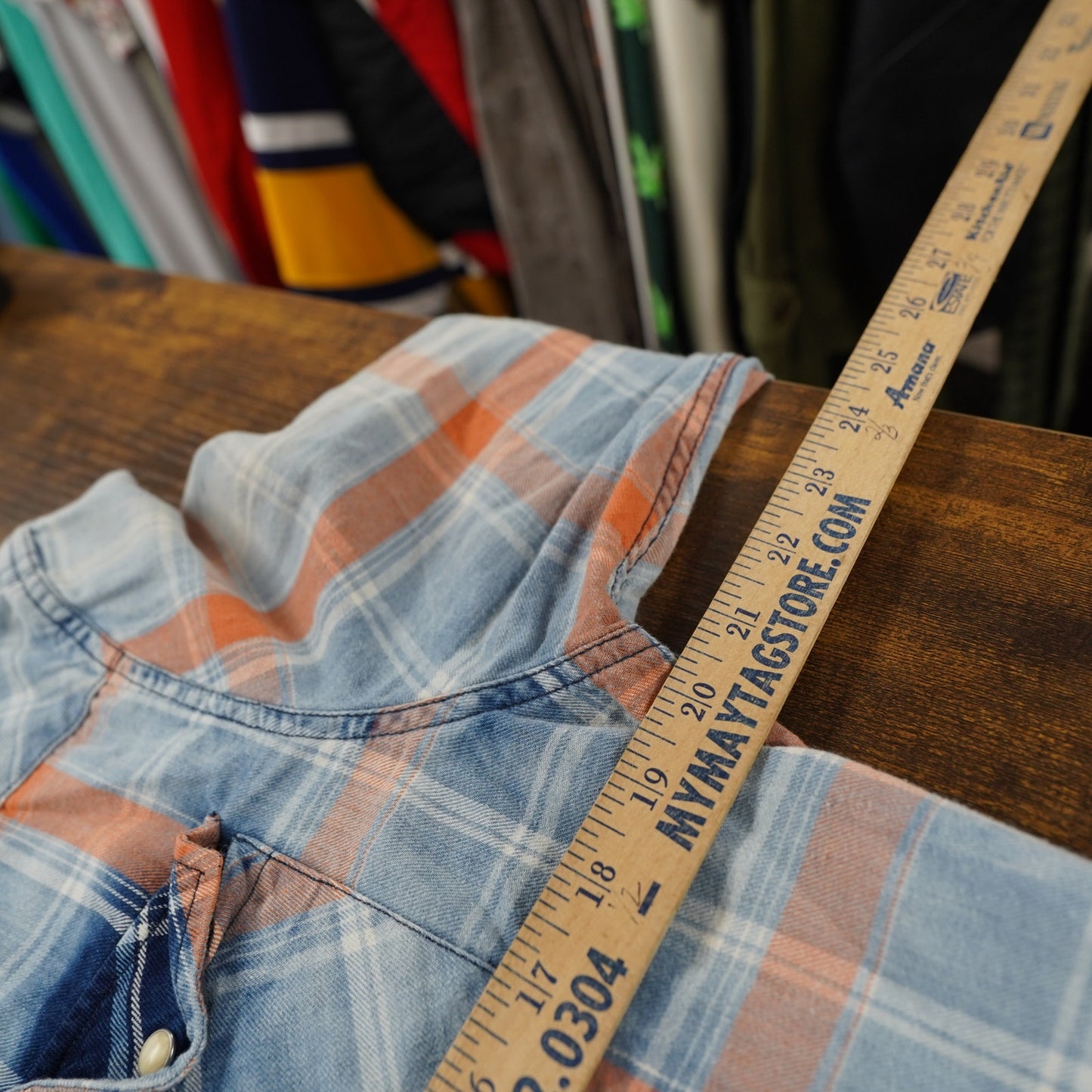 Desert (M) Son Western Pearl Snap Plaid Cowboy Button Up Shirt Men's M Blue Orange