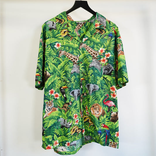 (XL) Vintage Rainforest Aloha Republic Hawaiian Shirt Men's XL Green Nature