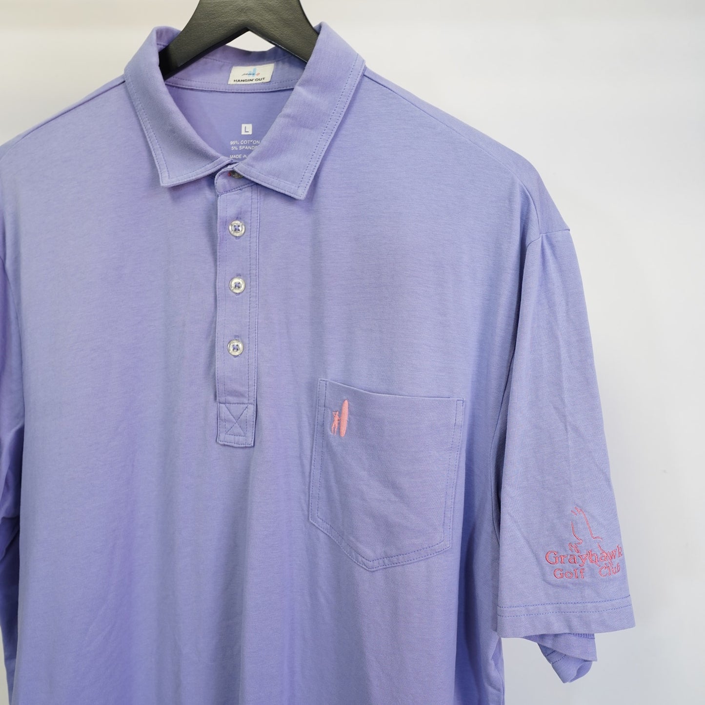 (L) Johnnie-O Hangin' Out Men's Size L Large Golf Club Polo Shirt Lavender Pink