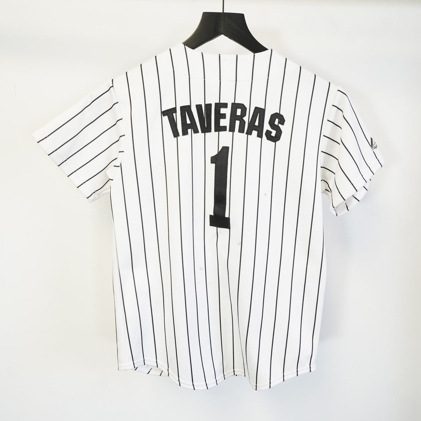 (Boys M) Vintage Houston Astros Sewn Majestic Willy Taveras Pinstripe Jersey Boys M White
