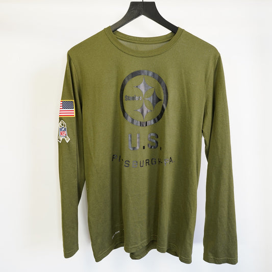 (M) Nike Salute to Service Pittsburg Steelers Olive Green Longsleeve T-Shirt Men's M