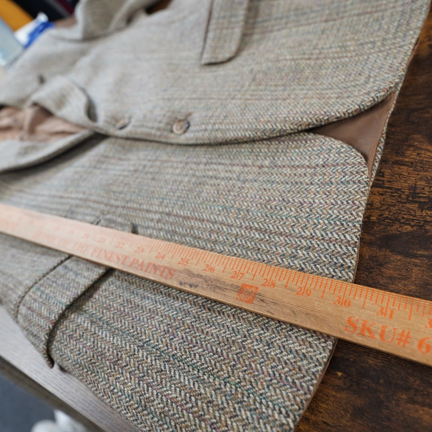 (44R) L Vintage Dunn & Co Tweed Pure Wool Suit Jacket Tan Herringbone Blazer