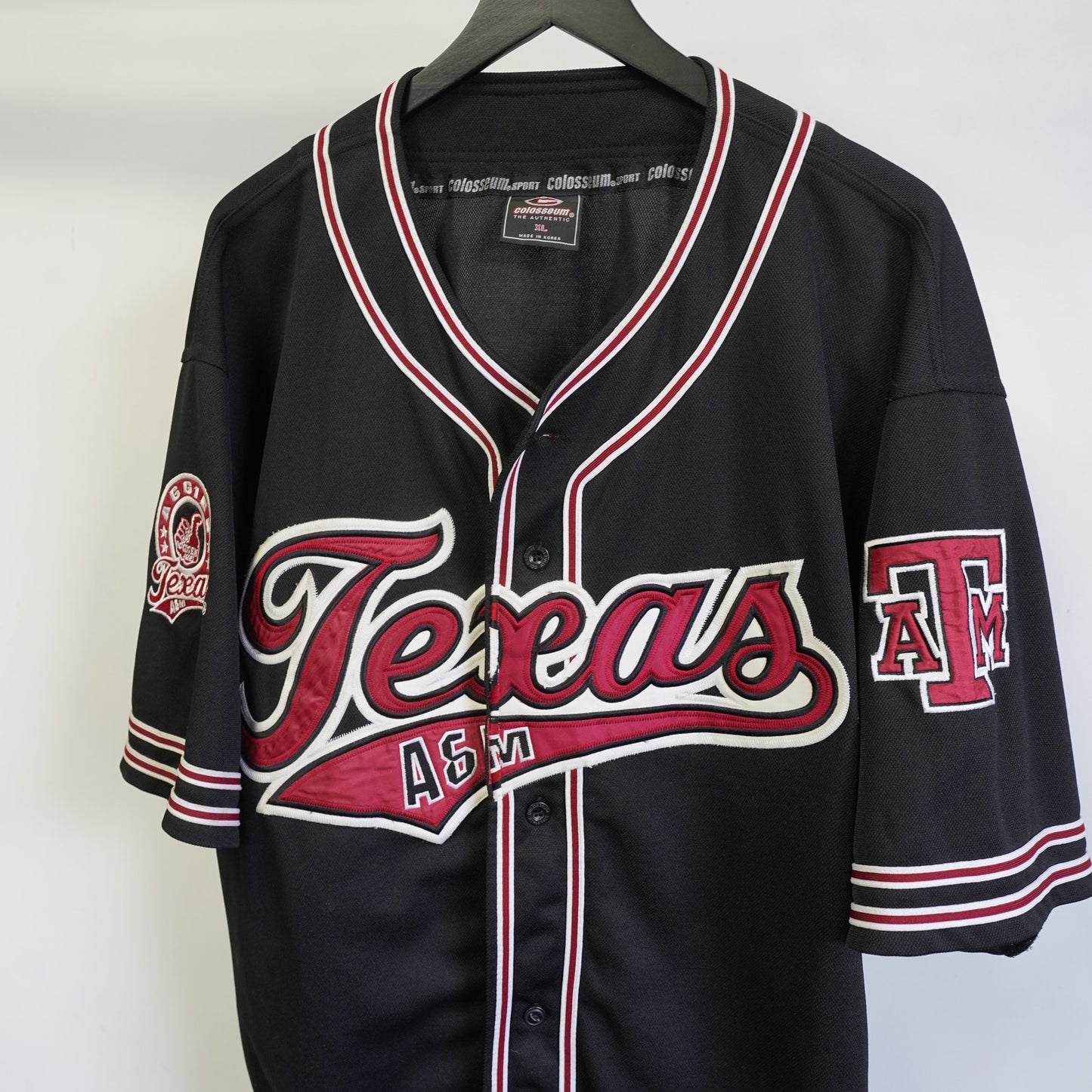 (XL) Vintage Texas A&M Aggies Embroidered Baseball Jersey Men's XL Black Retro ATM