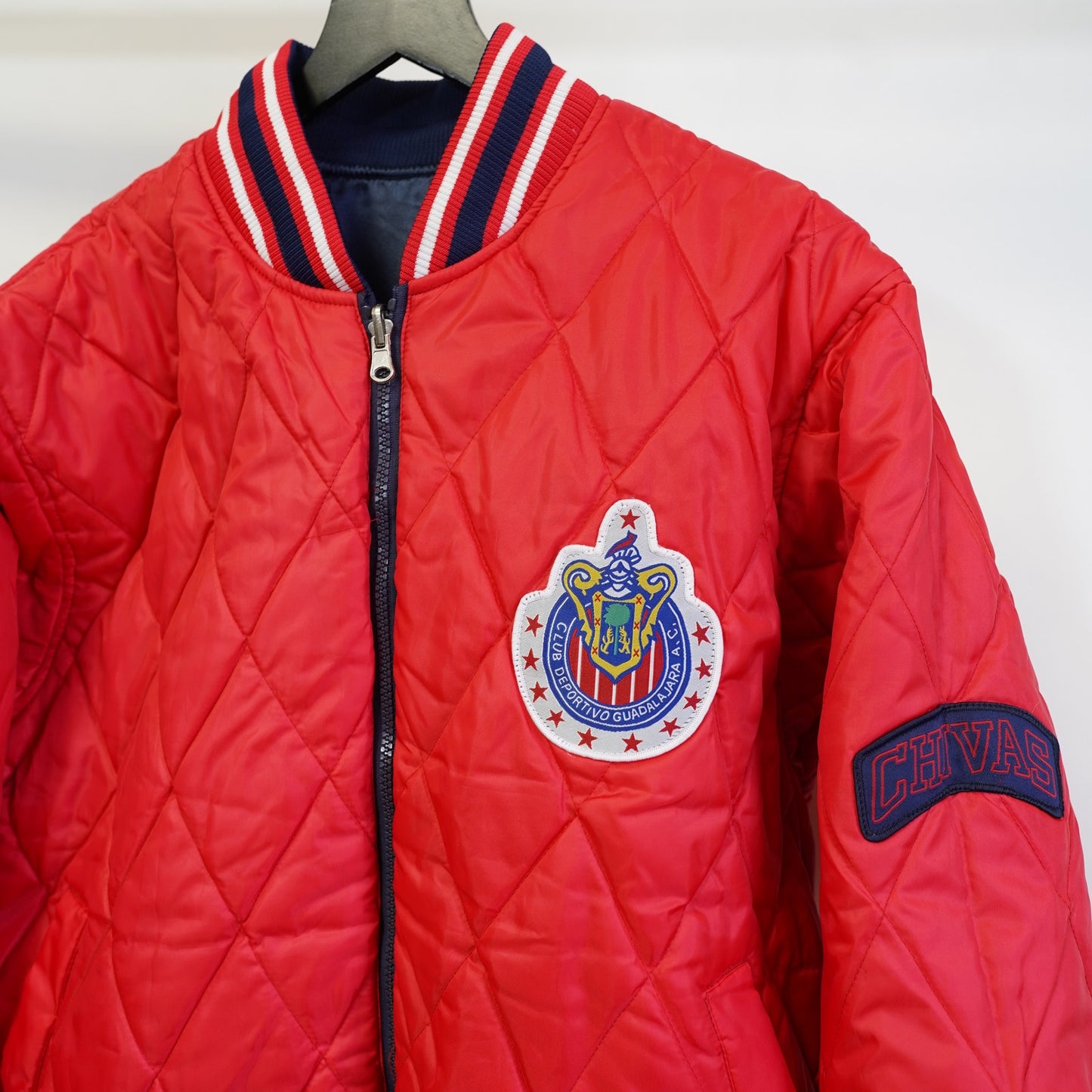 (M) Vintage Chivas De Guadalajara Soccer Futbol Navy Red M Reversible Bomber Jacket