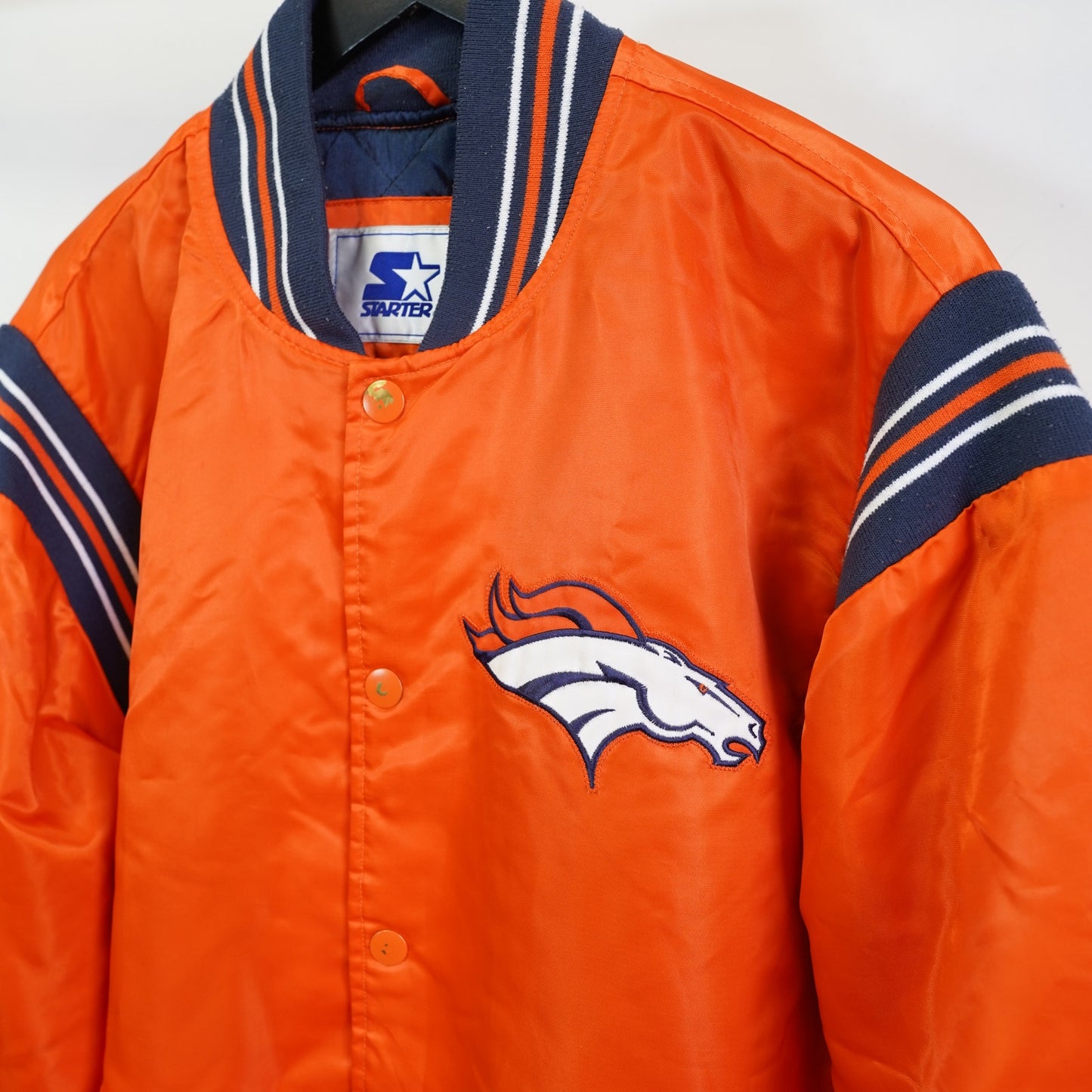 (L) Vintage Denver Broncos Stater Satin Varsity Jacket Men's L Orange Bomber Retro