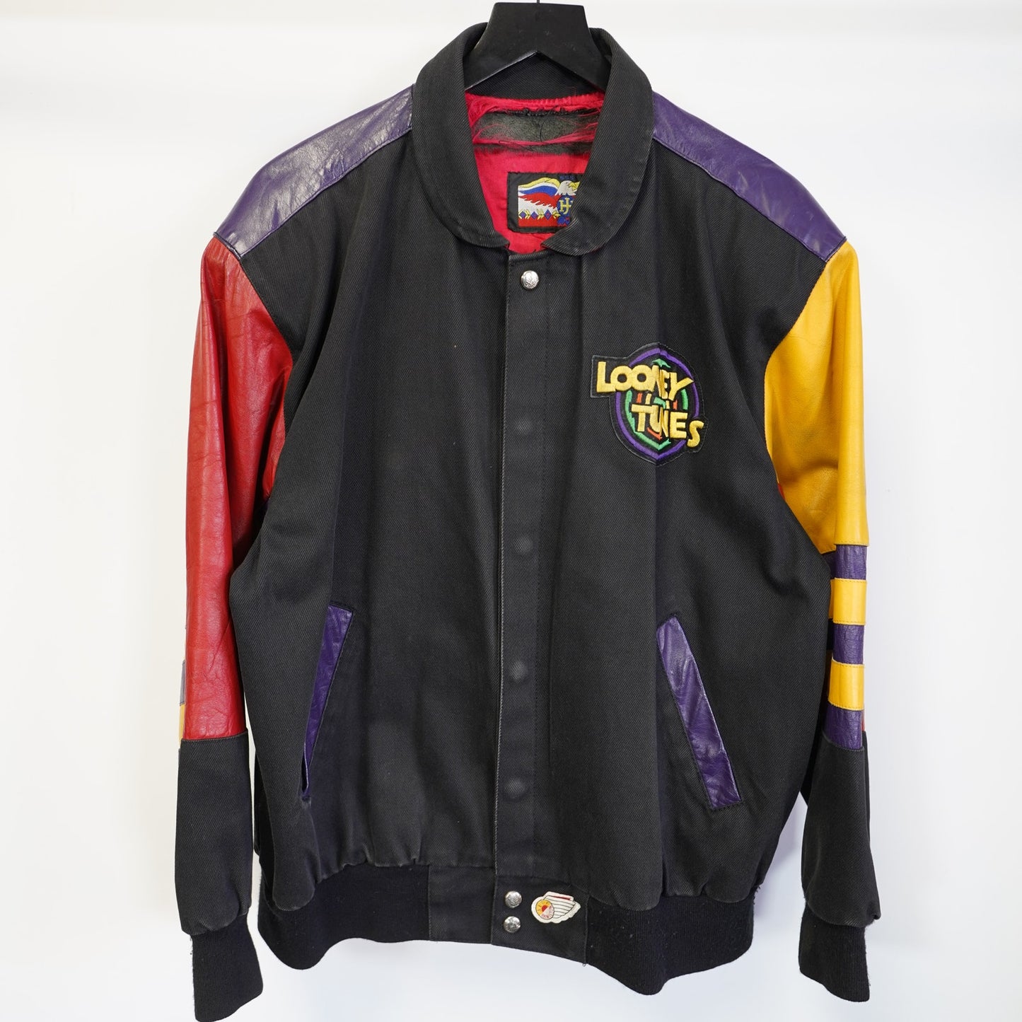 (M) Vtg 1992 Jeff Hamilton Looney Tunes Leather Canvas Jacket M 90s Rap Cartoon Art