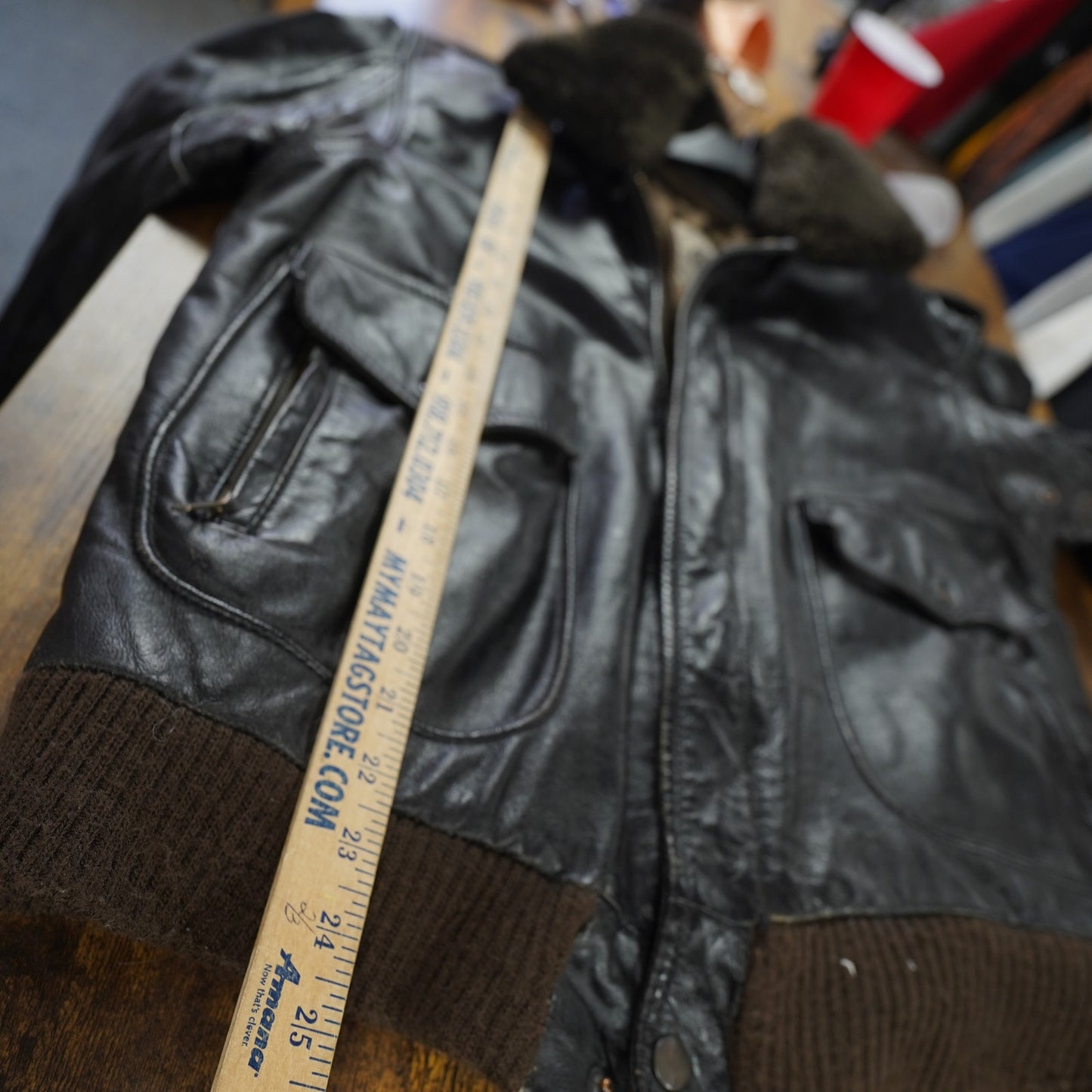 (M) Vintage American Express Leather Bomber Jacket Men's M Sz. 42 Dark Brown Pilot