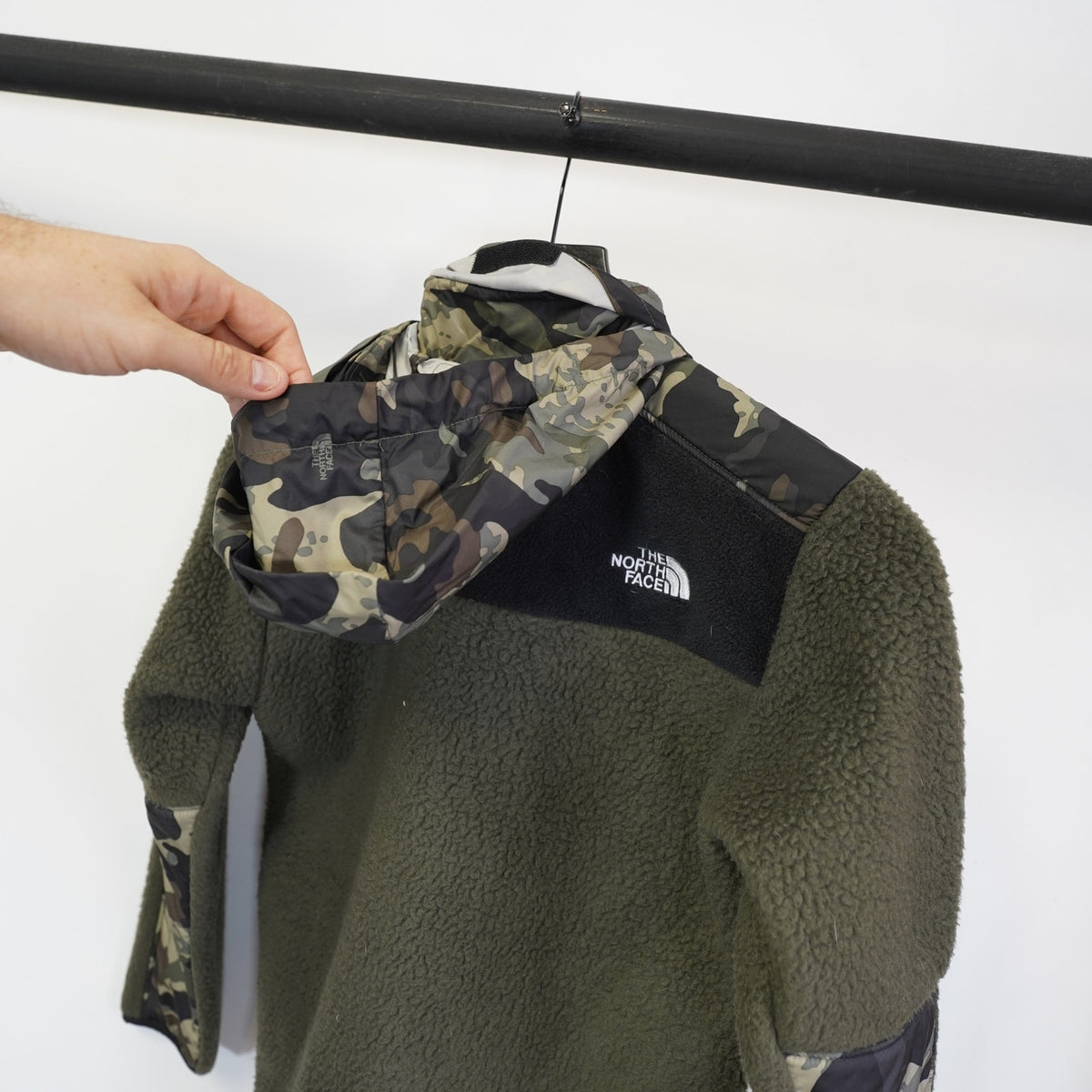 (Boys L) The North Face Forrest Fleece Denali Jacket Boy's L Youth Green Black Camo