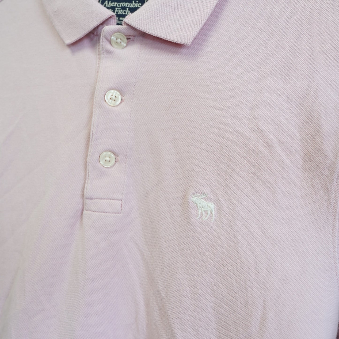 (L) Vintage Abercrombie & Fitch Y2K Moose Logo Polo Shirt Men's L Fitted Pink 2000s