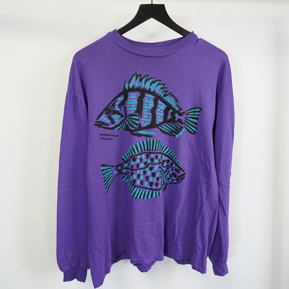 (XL) Vintage 90s Fish Nature Long Sleeve T-Shirt Men's XL Hanes Purple Alaska Tourist