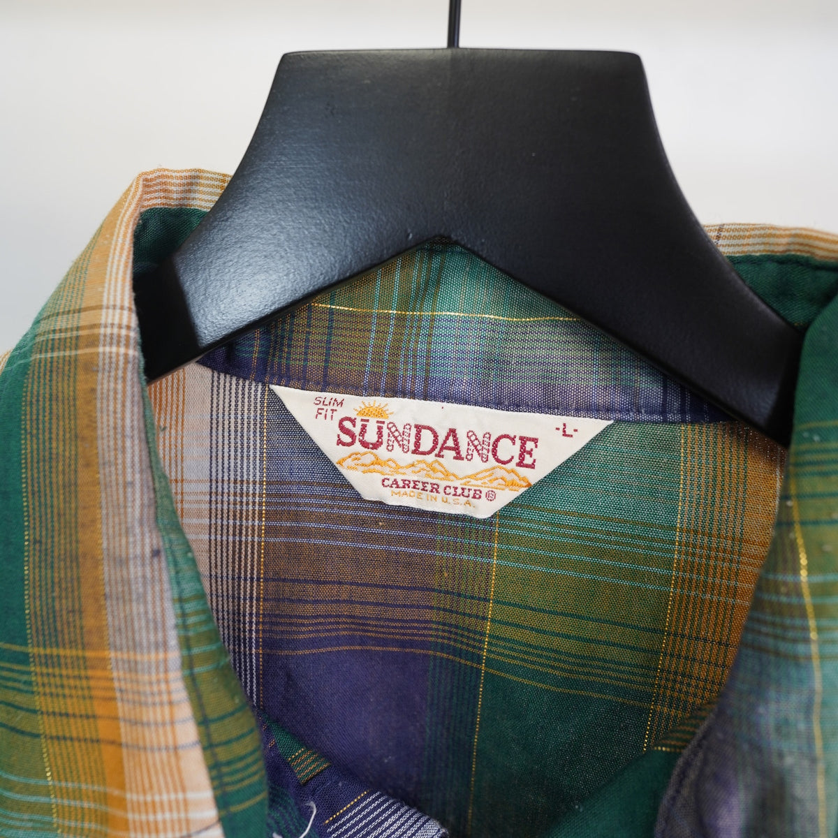 (L) True Vintage Sun Dance Wide Collar Pearl Snap Western Plaid Button Up Men's L