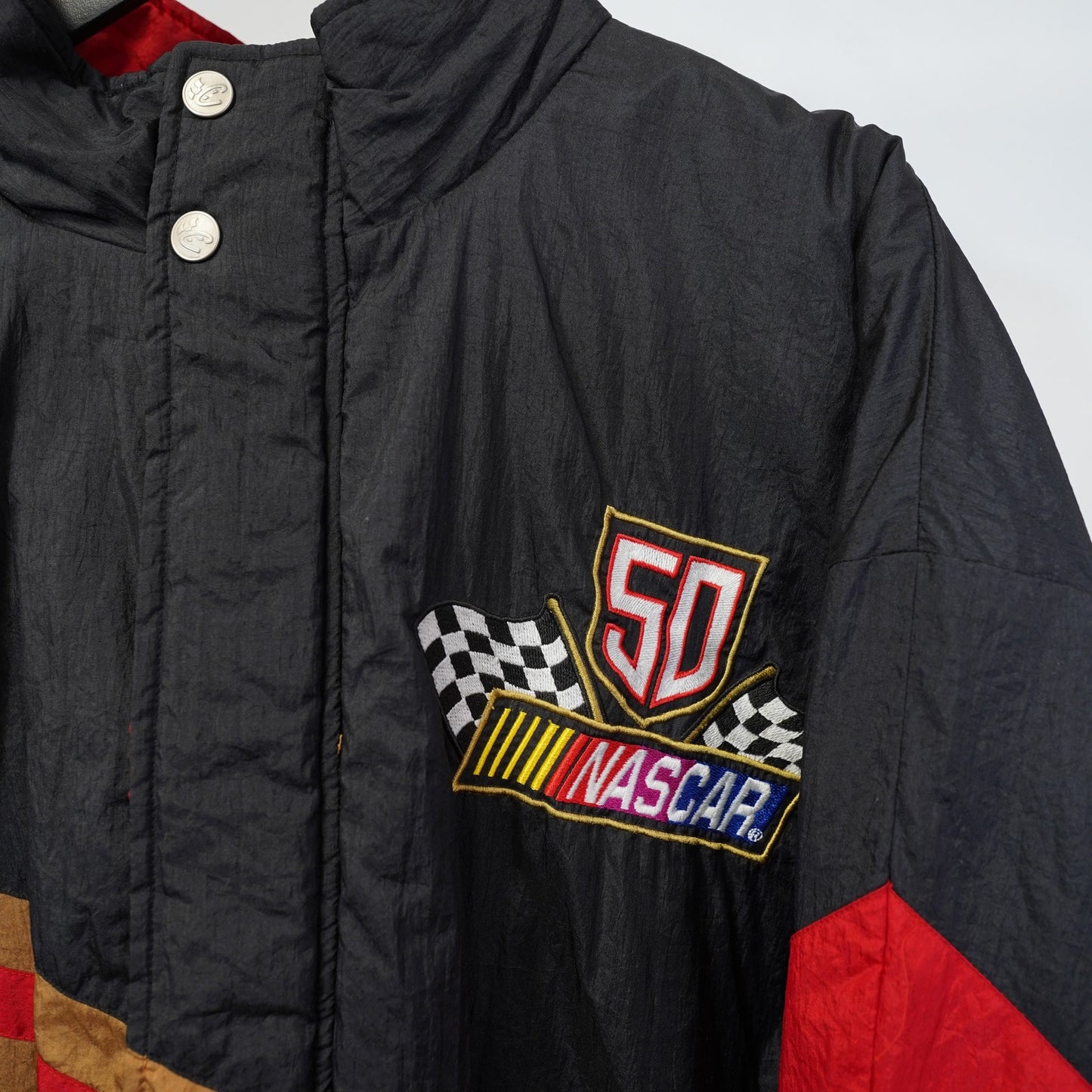 (XL) Vintage Nascar 50th Anniversary Chase Racing Jacket Men's XL 90s Black Gold