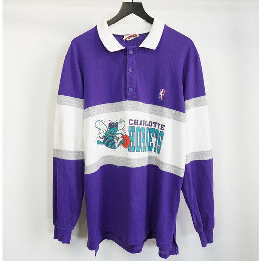 (L) Vintage Nutmeg Mills Charlotte Hornets Rugby Polo Shirt Men's L 90s Sweatshirt