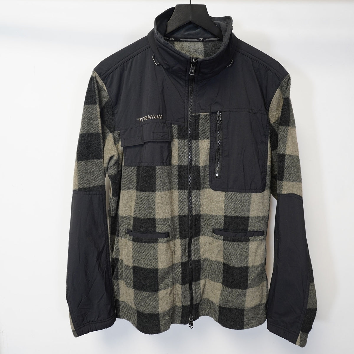 Vtg Columbia Sportswear Titanium Series Buffalo Plaid Fleece Jacket Mens L Black