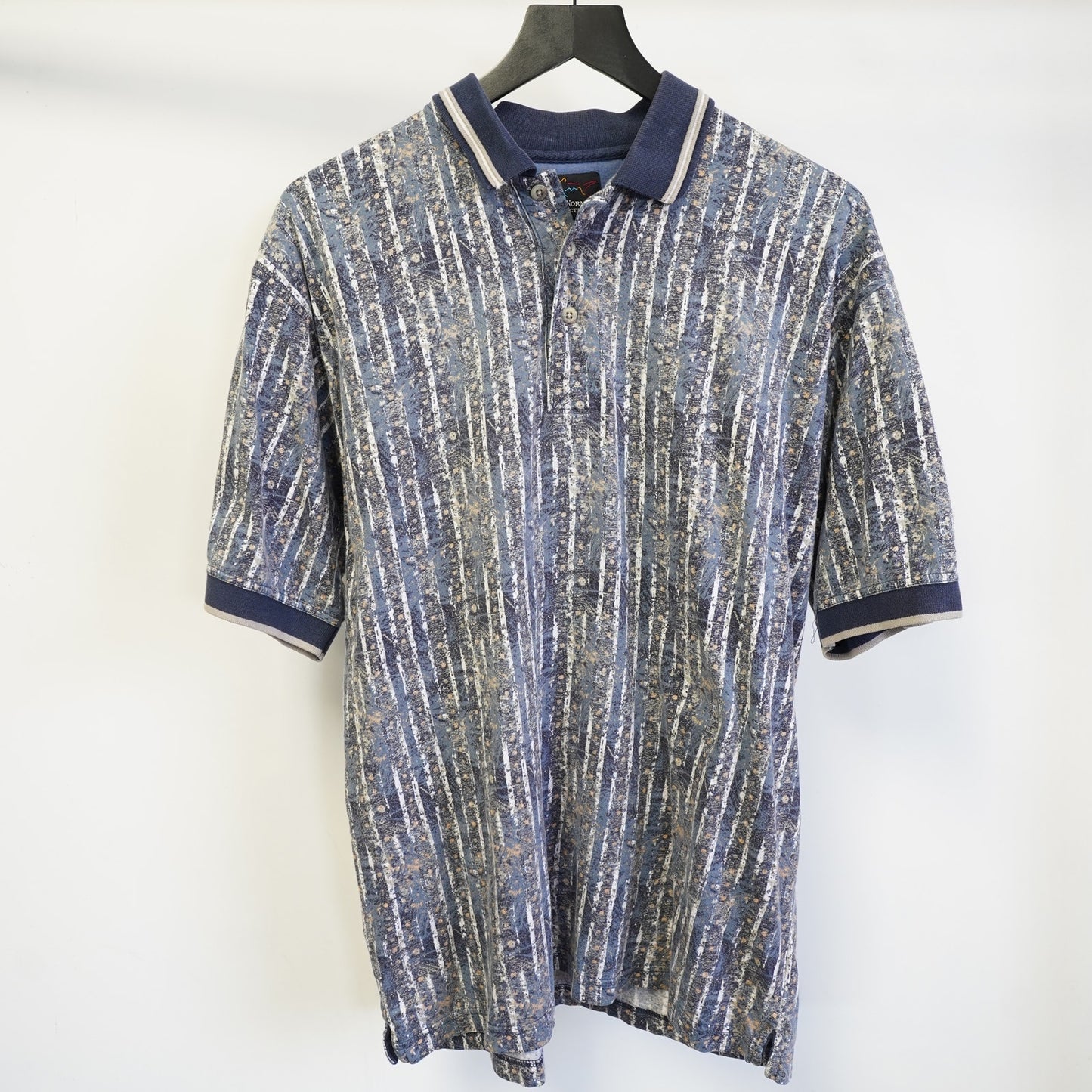 Vintage Greg Norman 90s All Over Print Golf Polo Shirt Men's L Navy Shark