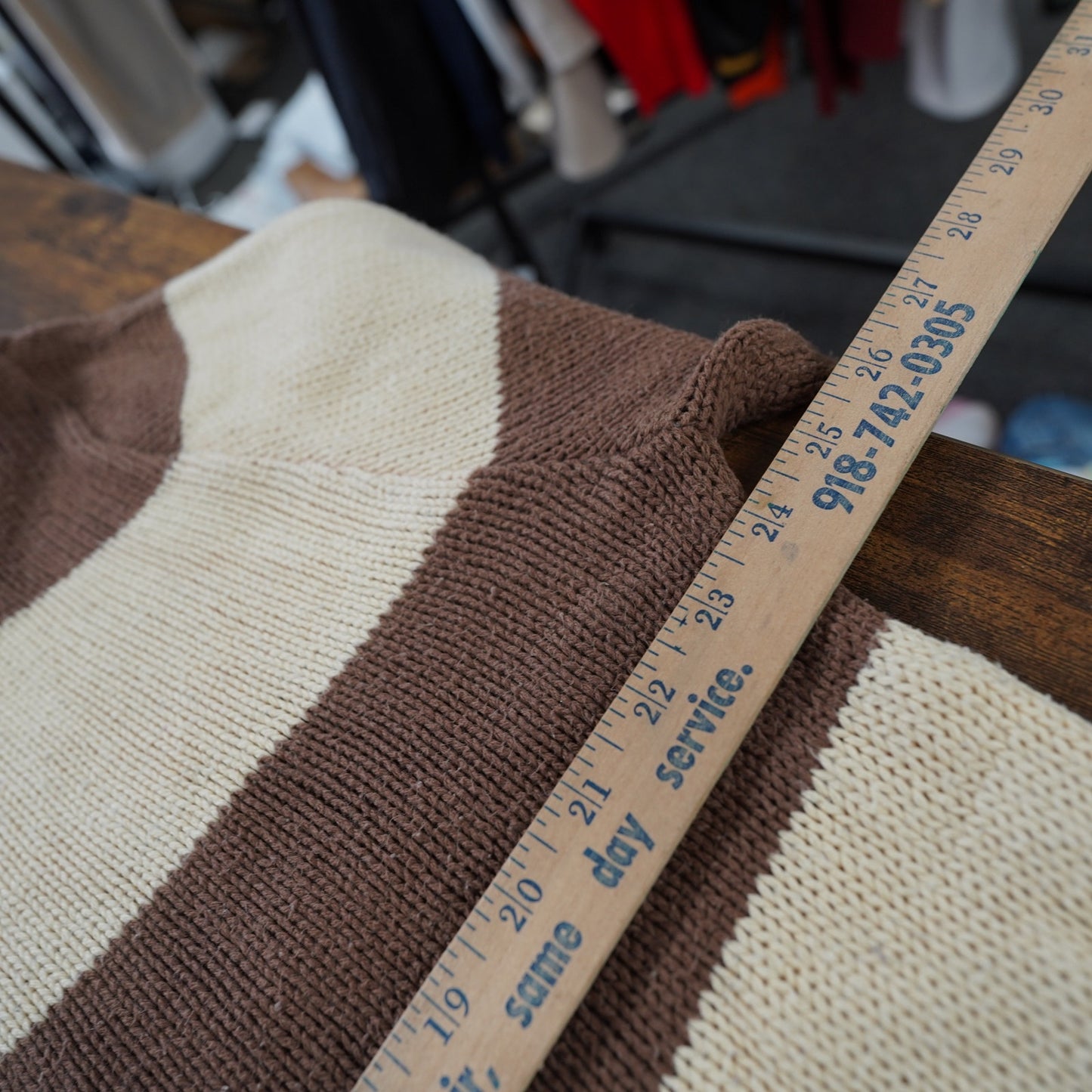 (L) Vintage J. Crew 90s Knit Striped Sweater Men's L USA Made Brown Cream