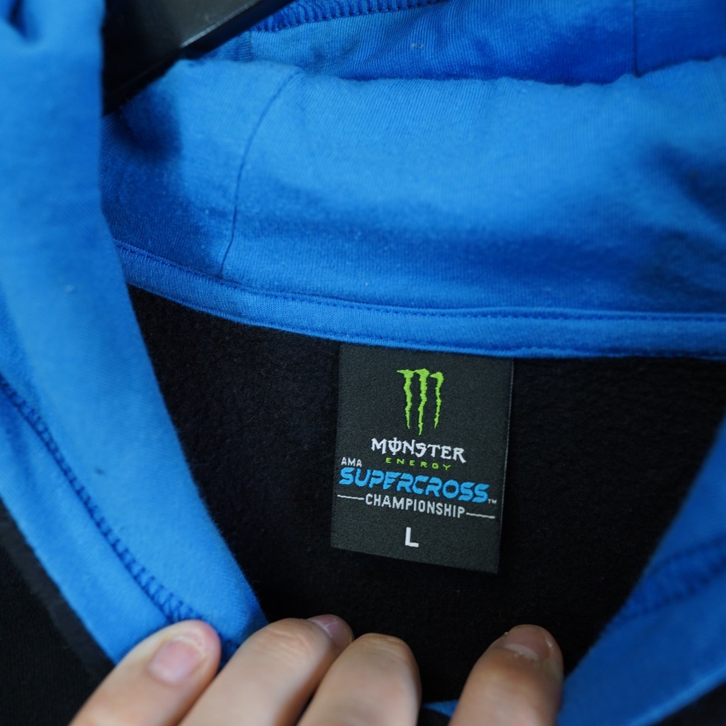 (L) Vintage Monster Energy Y2K Supercross Biker Sewn Hoodie Men's L 2000s Black