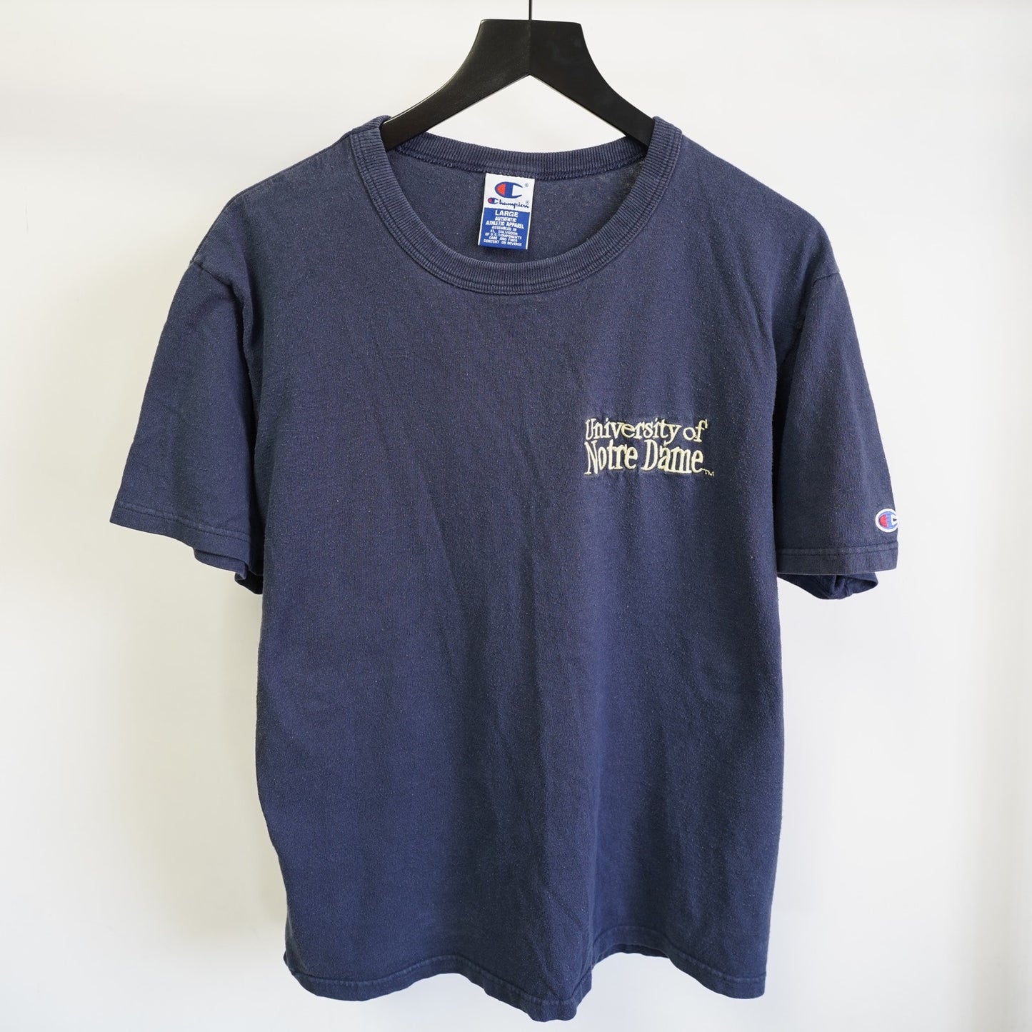 (L) Vintage Notre Dame Fighting Irish Embroidered Champion T-Shirt Men's L Blue 90s