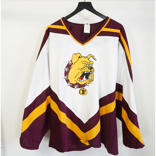(XL) Vintage Ferris State Bulldogs Hockey Jersey Embroidered Men's XL White Gold