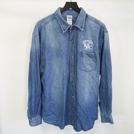 (XL) Vintage UK Kentucky Wildcats Embroidered Denim Button Up Shirt Men's XL Blue