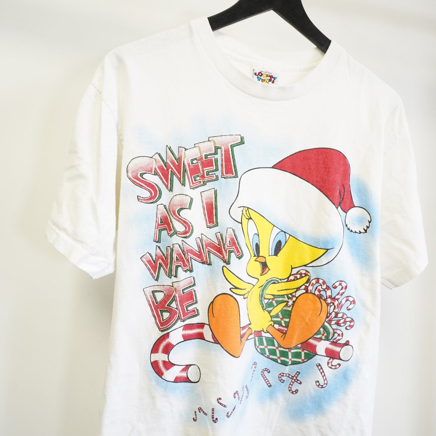 (L) Vintage Looney Tunes Tweety Bird Christmas T-Shirt Men's L White 90s Cartoon