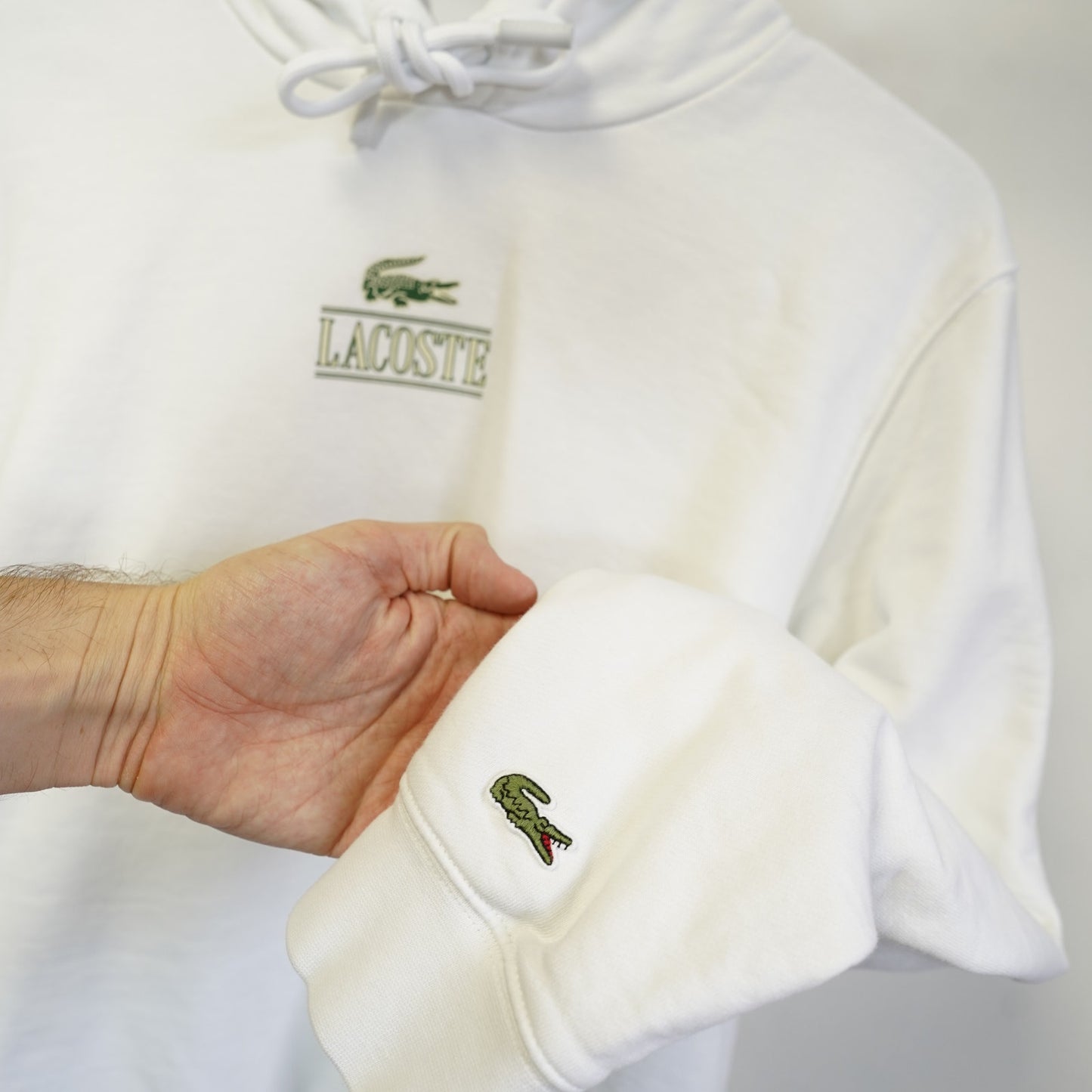(M) Lacoste Alligator Essential White Jogger Hoodie Men's M White Preppy Casual