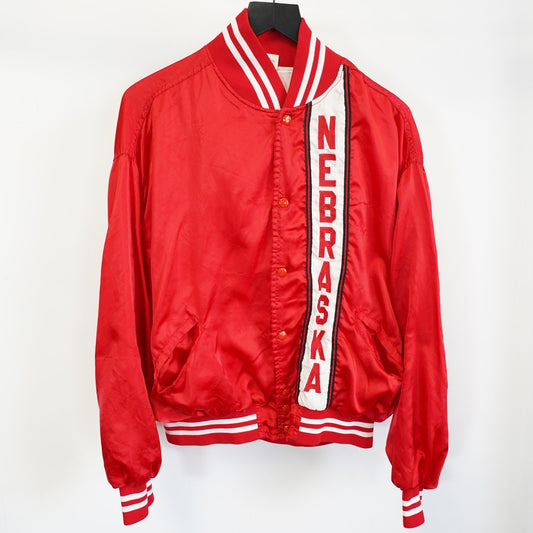 (XXL) True Vintage Nebraska Corn Huskers Embroidered Satin Jacket Men's XXL Red Bomber