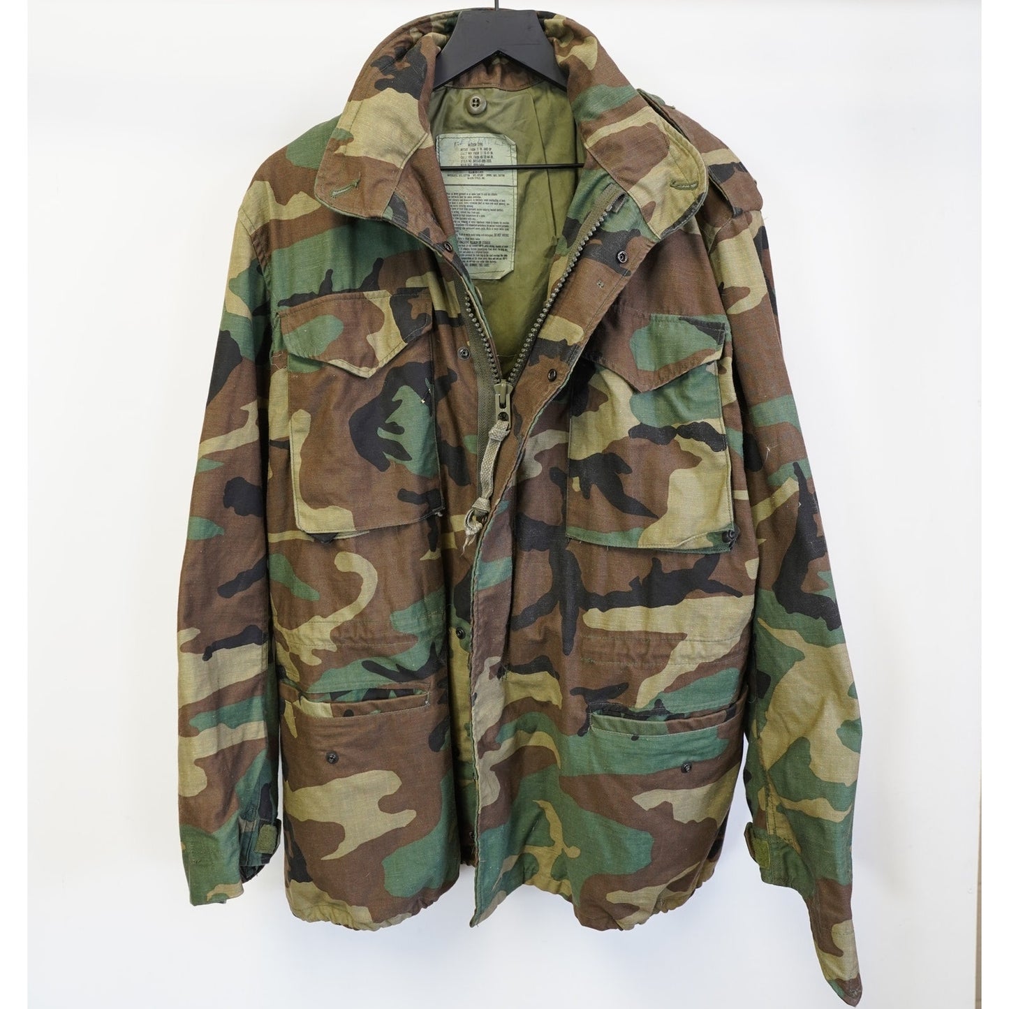 (M) Vintage U.S. Army M-65 Field Cold Weather Jacket 90s Woodland Camo Men's M Long