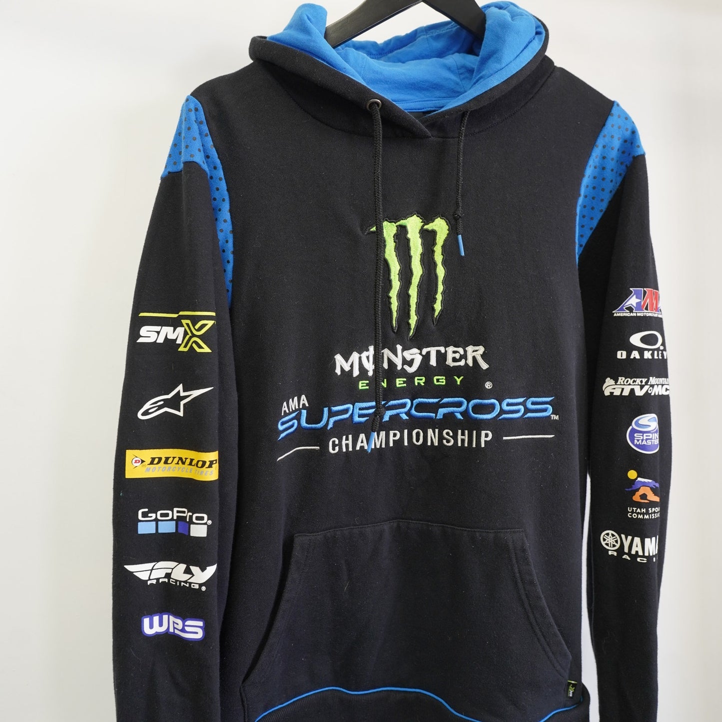 (L) Vintage Monster Energy Y2K Supercross Biker Sewn Hoodie Men's L 2000s Black