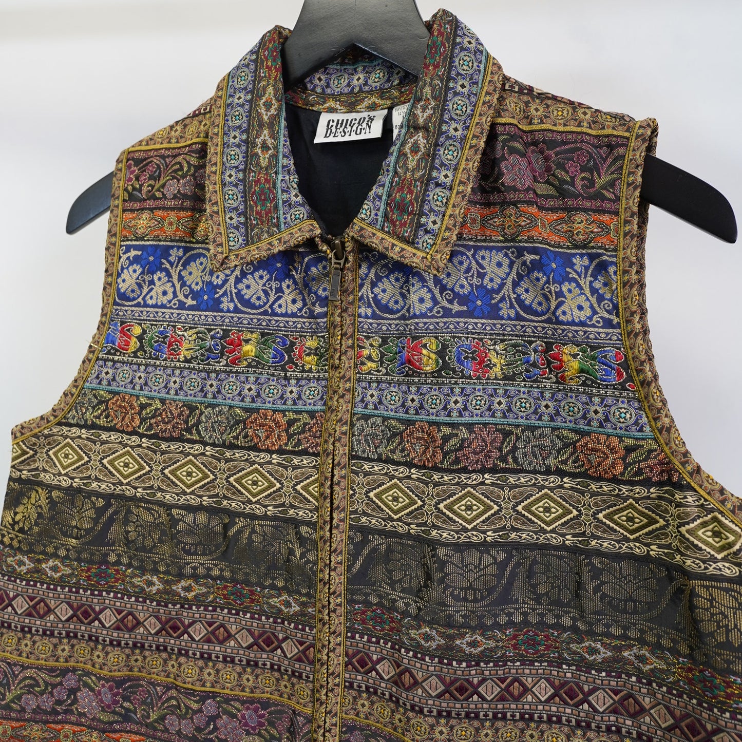 (Women's M) Vintage Chico's Design Tapestry Vest Multi-Colored Geometric Pattern Women's M
