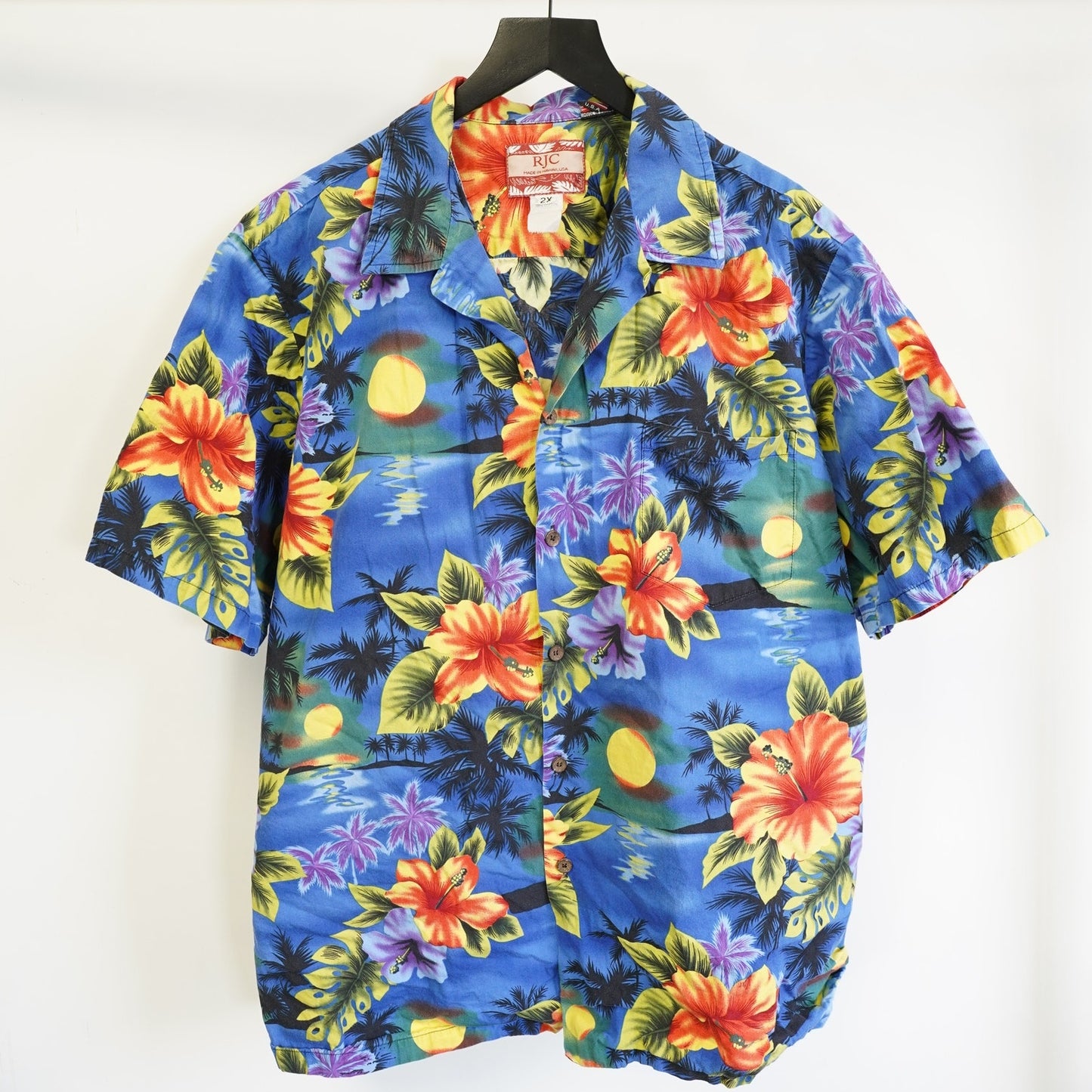 (XXL) Vintage 90's RJC Hawaiian Shirt Men's XXL Floral Tropical Made in USA 2XL Blue
