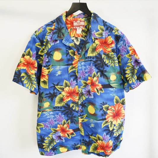 (XXL) Vintage 90's RJC Hawaiian Shirt Men's XXL Floral Tropical Made in USA 2XL Blue