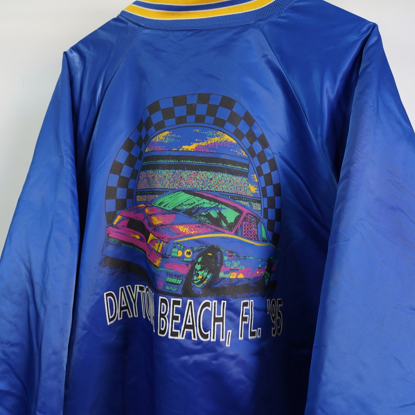 (XXL) Vintage Daytona 500 90s Nascar Satin Jacket Men's XXL Blue 1995 Retro Racing