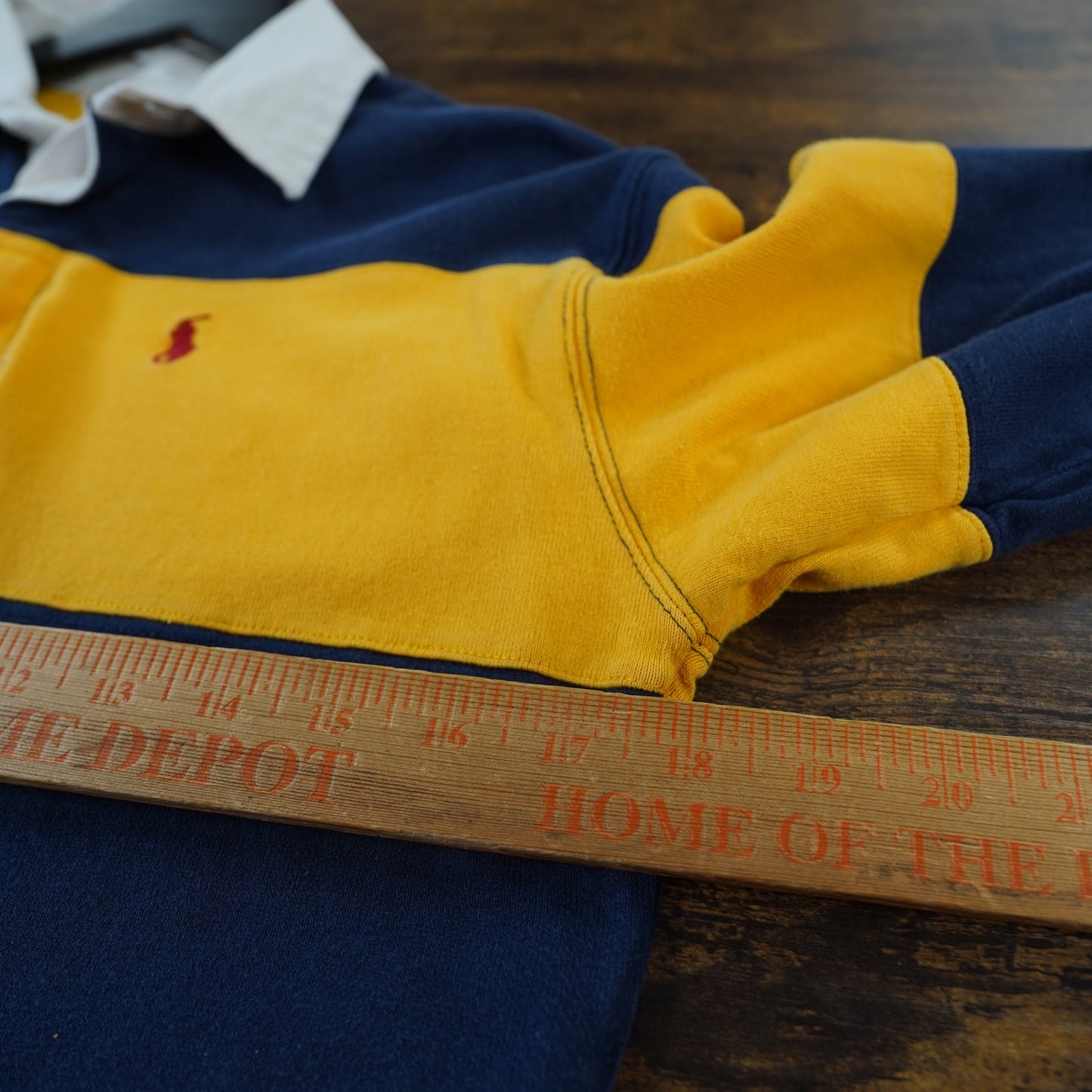 (Youth M) Vintage Polo Ralph Lauren Stripe Rugby Polo Shirt Blue Yellow Longsleeve