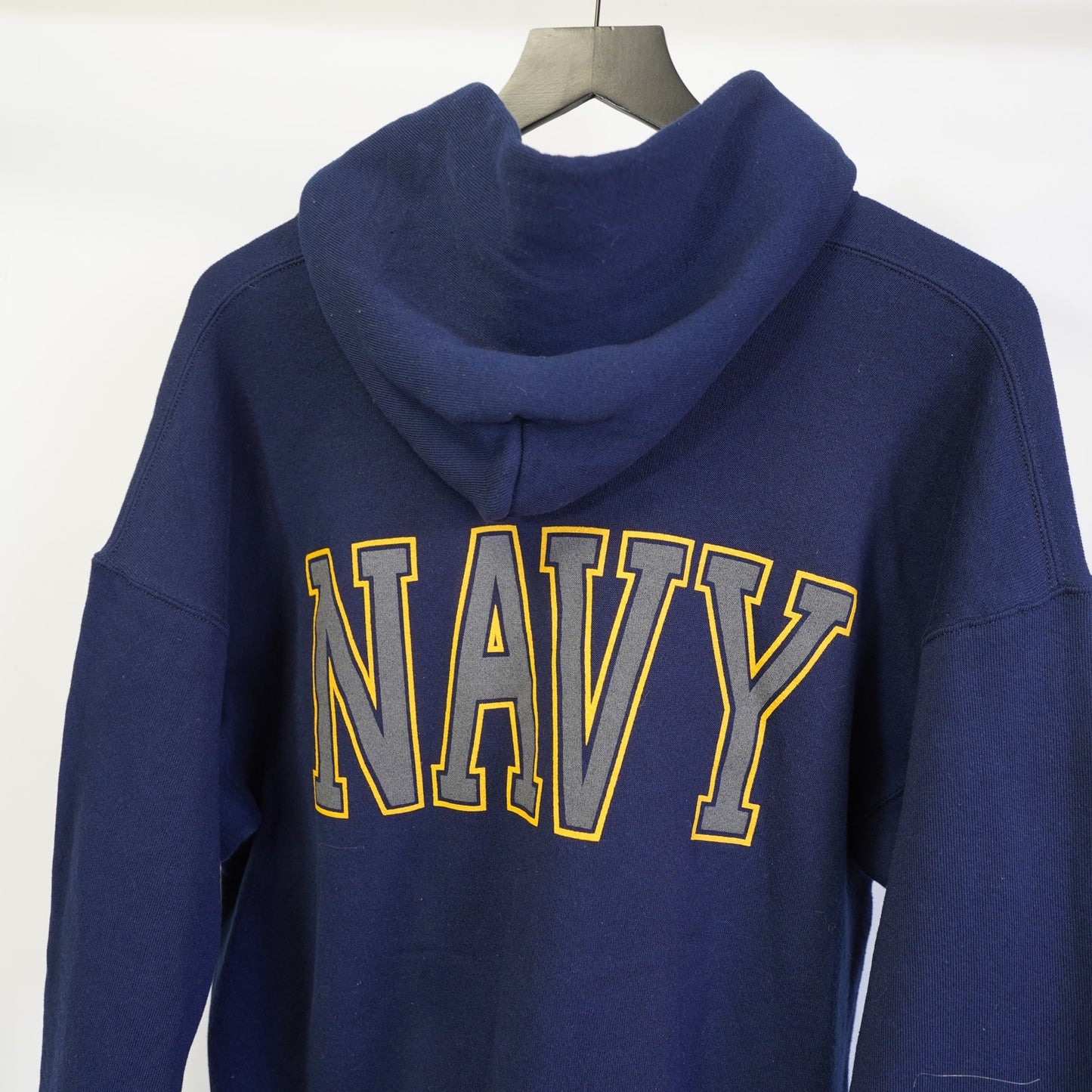 (L) Vintage US Navy Big Logo Pullover Hoodie Men's L Blue Gold Retro