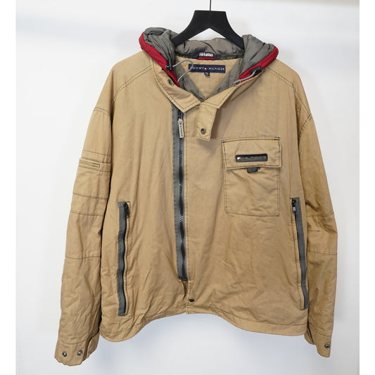 (XXL) Vintage Tommy Hilfiger Technical Jacket Asymmetric Utility 90s Men's XXL Y2K Tan